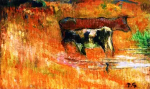 A Cow and Her Calf by Paul Gauguin Oil Painting Reproduction