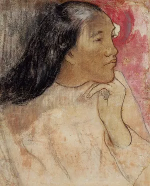 A Tahitian Woman with a Flower in Her Hair by Paul Gauguin Oil Painting Reproduction