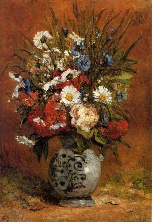 Daisies and Peonies in a Blue Vase by Paul Gauguin Oil Painting Reproduction