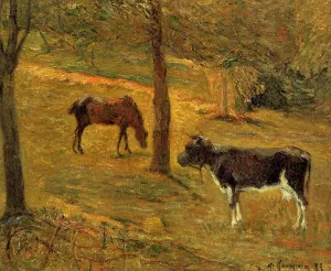 Horse and Cow in a Field by Paul Gauguin Oil Painting Reproduction