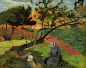 Little Girls also known as Landscape with Two Breton Girls by Paul Gauguin - Hand-Painted Oil Painting Reproduction