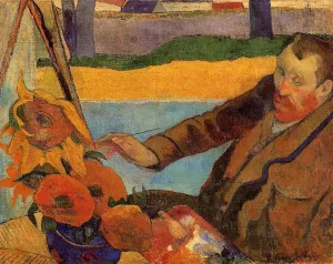 Portrait of Vincent Van Gogh Painting Sunflowers by Paul Gauguin - Hand-Painted Oil Painting Reproduction