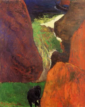 Seascape with Cow on the Edge of a Cliff by Paul Gauguin - Hand-Painted Oil Painting Reproduction